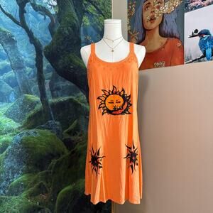 raya sun orange celestial sun print dress boho hippie y2k small